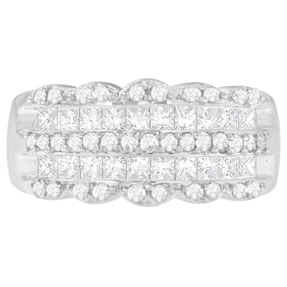 14K White Gold 1 1/7ct. TDW Round and Princess-Cut Diamond Ring(H-I, SI2-I1)
