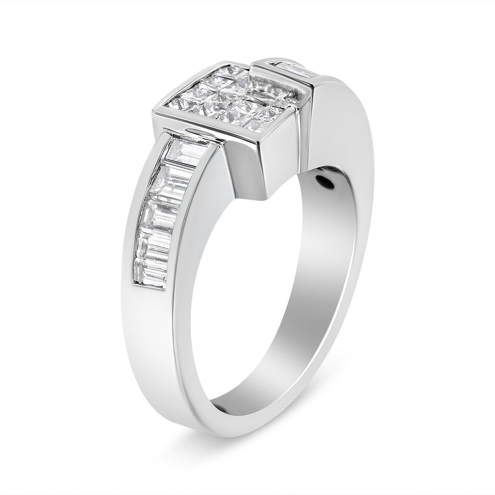 14K White Gold 1 1/2 Cttw Invisible-Set Princess and Channel-Set Baguette Diamond Geometric Bypass Ring Band (G-H Color, SI2-I1 Clarity) - Ring Size 7