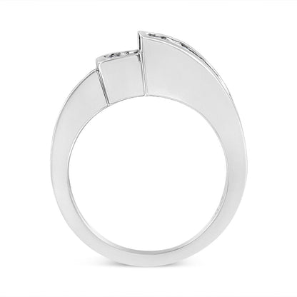 14K White Gold 1 1/2 Cttw Invisible-Set Princess and Channel-Set Baguette Diamond Geometric Bypass Ring Band (G-H Color, SI2-I1 Clarity) - Ring Size 7