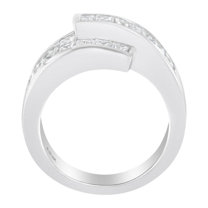 14K White Gold 2.0 Cttw Channel-Set Princess and Baguette-Cut Diamond Bypass Ring Band (G-H Color, SI1-SI2 Clarity) - Ring Size 6.5