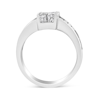 14K White Gold 2 3/4 Cttw Invisible-Set Princess and Channel-Set Baguette Diamond Step Up Cocktail Ring (G-H Color, SI1-SI2 Clarity) - Ring Size 9.25