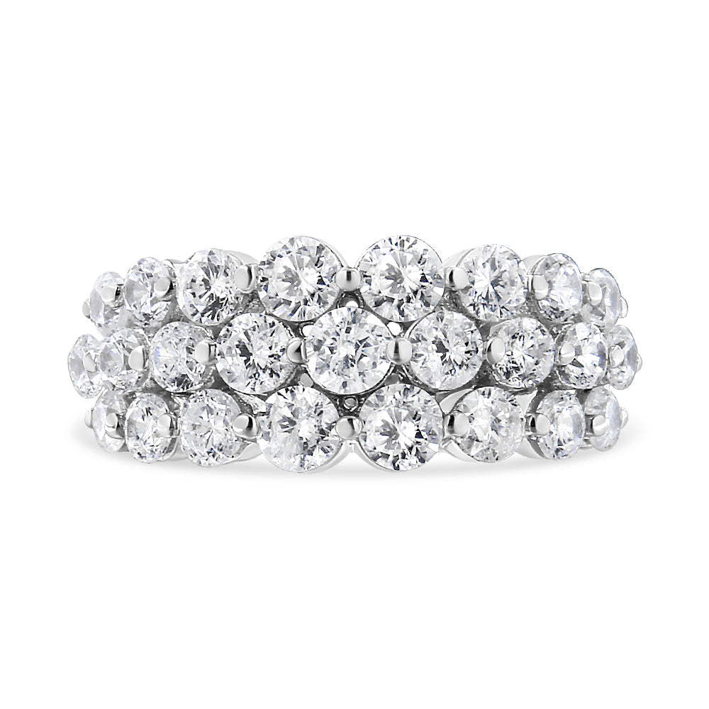 10K White Gold 2 1/2 Cttw Round Natural Diamond 3 Row Band Ring (I-J Color, I1-I2 Clarity) - Ring Size 7