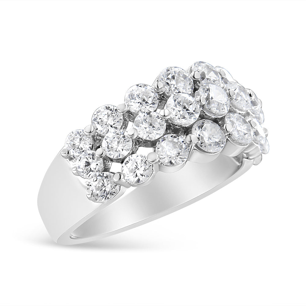 10K White Gold 2 1/2 Cttw Round Natural Diamond 3 Row Band Ring (I-J Color, I1-I2 Clarity) - Ring Size 7