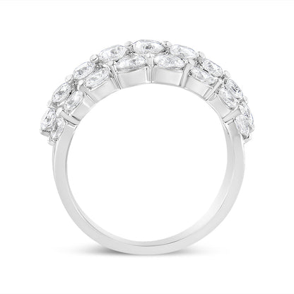 10K White Gold 2 1/2 Cttw Round Natural Diamond 3 Row Band Ring (I-J Color, I1-I2 Clarity) - Ring Size 7