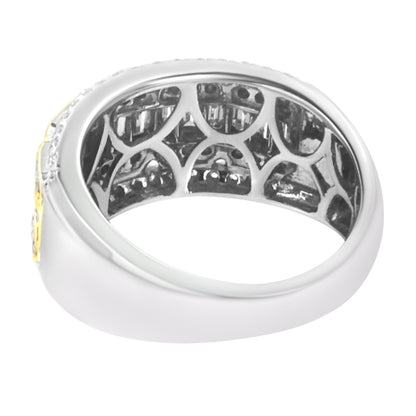 10K White and Yellow Gold 1.00 Cttw Baguette and Round cut Diamond Art Deco Multi-Row Ring Band (I-J Color, I1-I2 Clarity) - Ring Size 7