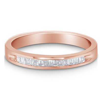 10K Rose Gold over .925 Sterling Silver 1/5 Cttw Diamond Channel-Set Stackable Band Ring (H-I Color, I1-I2 Clarity) - Size 6 3/4