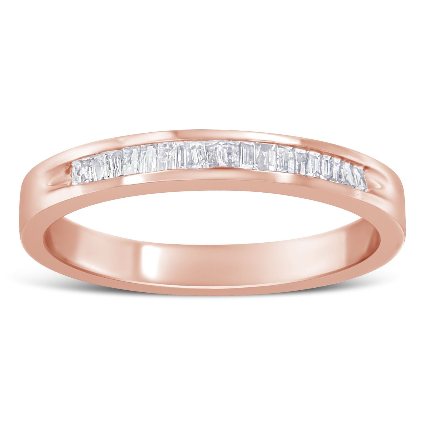 10K Rose Gold over .925 Sterling Silver 1/5 Cttw Diamond Channel-Set Stackable Band Ring (H-I Color, I1-I2 Clarity) - Size 6 3/4