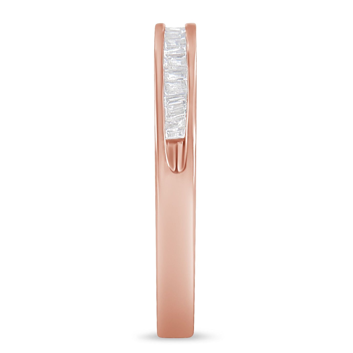 10K Rose Gold over .925 Sterling Silver 1/5 Cttw Diamond Channel-Set Stackable Band Ring (H-I Color, I1-I2 Clarity) - Size 6 3/4