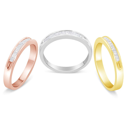 10K Yellow, White and Rose Gold over .925 Sterling Silver 5/8 Cttw Diamond Channel-Set Stackable Band Ring Set (H-I Color, I1-I2 Clarity) - Size 6 3/4