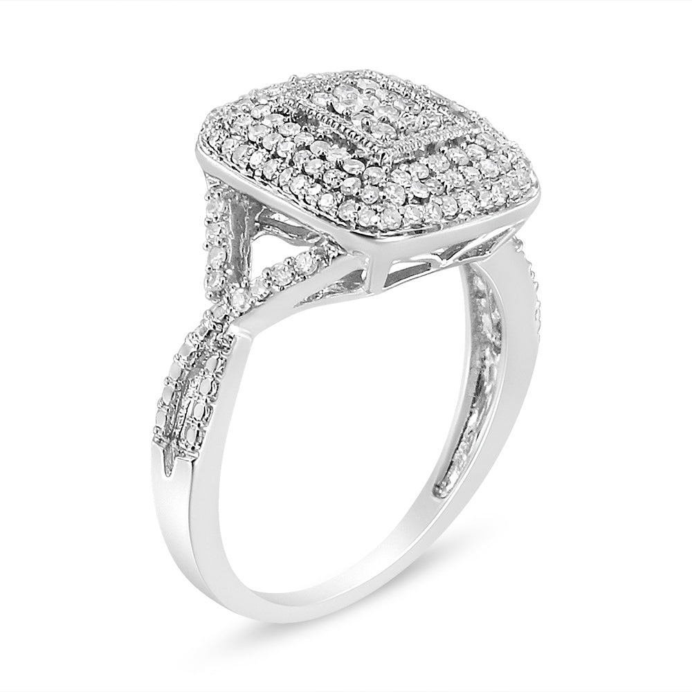 .925 Sterling Silver 1/2 Cttw Round-Cut Diamond Cluster Cushion Ring (I-J , I1-I2) - Size 7