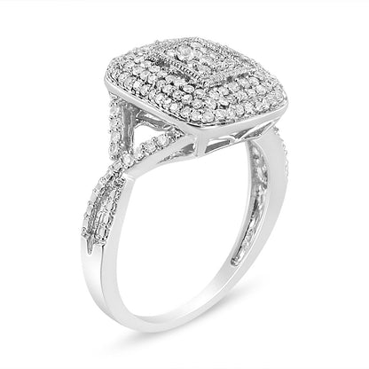.925 Sterling Silver 1/2 Cttw Round-Cut Diamond Cluster Cushion Ring (I-J , I1-I2) - Size 7