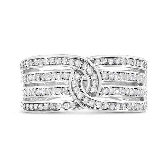 .925 Sterling Silver 1/2 Cttw Diamond Multi-Row Bypass Band Ring (I-J Color, I3 Clarity) - Size 7