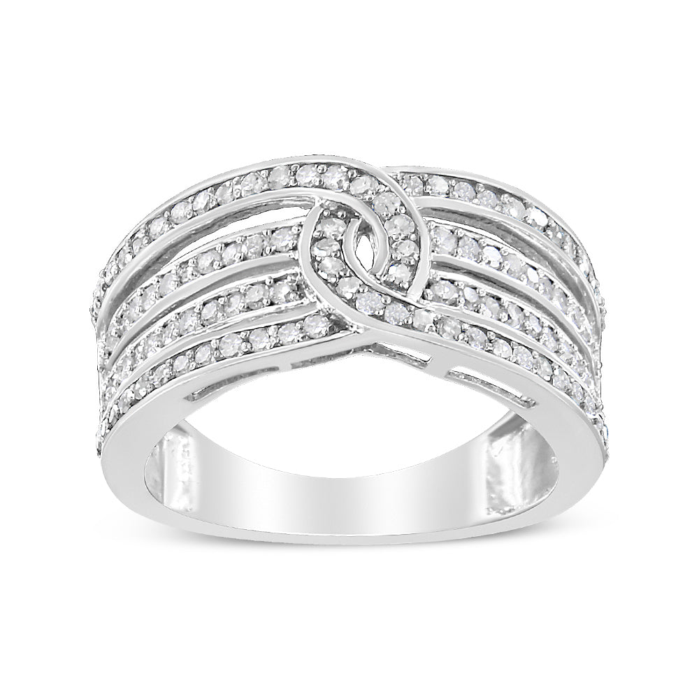 .925 Sterling Silver 1/2 Cttw Diamond Multi-Row Bypass Band Ring (I-J Color, I3 Clarity) - Size 7