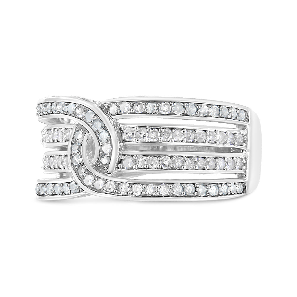 .925 Sterling Silver 1/2 Cttw Diamond Multi-Row Bypass Band Ring (I-J Color, I3 Clarity) - Size 7