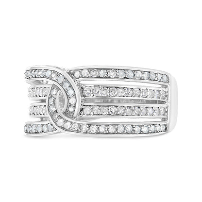 .925 Sterling Silver 1/2 Cttw Diamond Multi-Row Bypass Band Ring (I-J Color, I3 Clarity) - Size 7