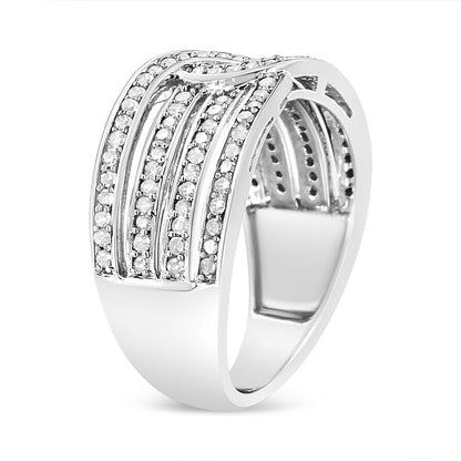 .925 Sterling Silver 1/2 Cttw Diamond Multi-Row Bypass Band Ring (I-J Color, I3 Clarity) - Size 7