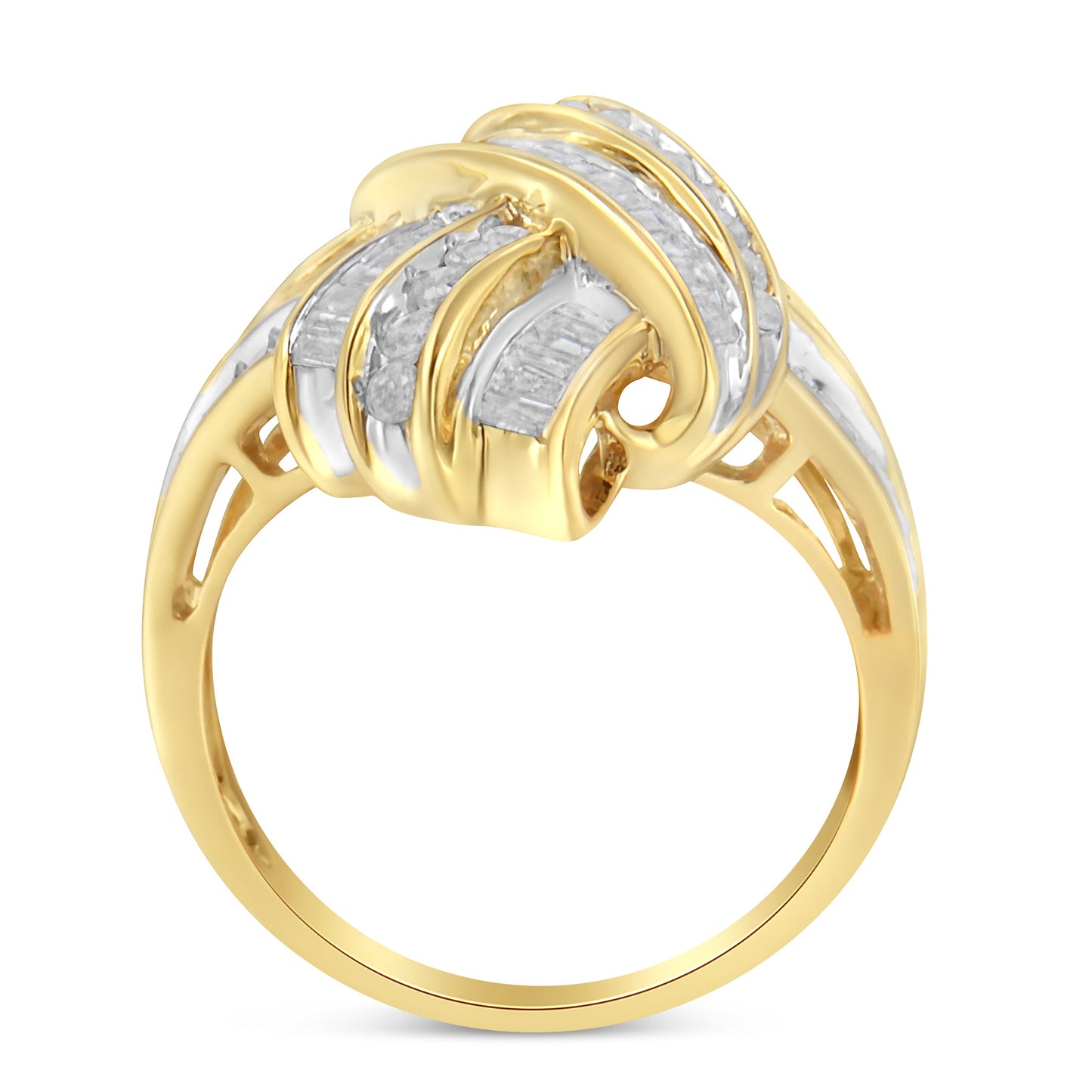 10K Yellow Gold Diamond Bypass Cocktail Ring (1 1/5 Cttw, I-J Color, I2-I3 Clarity) - Size 8