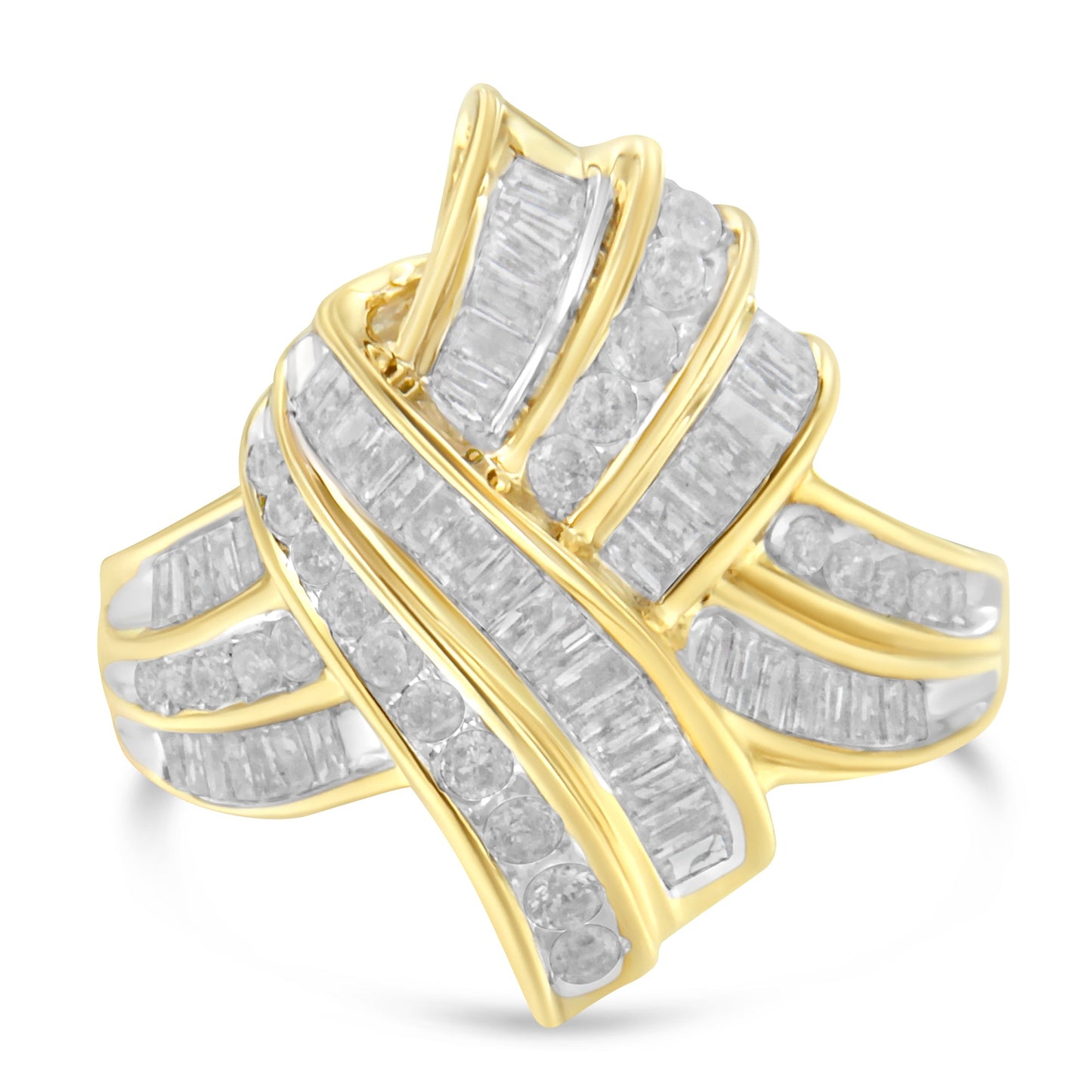 10K Yellow Gold Diamond Bypass Cocktail Ring (1 1/5 Cttw, I-J Color, I2-I3 Clarity) - Size 8