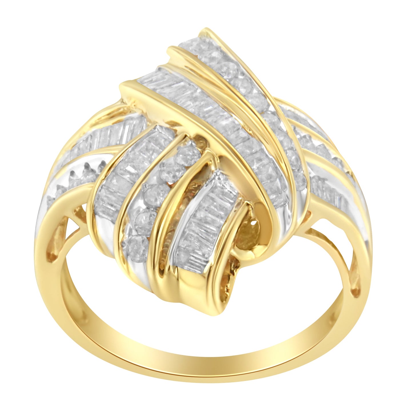 10K Yellow Gold Diamond Bypass Cocktail Ring (1 1/5 Cttw, I-J Color, I2-I3 Clarity) - Size 8