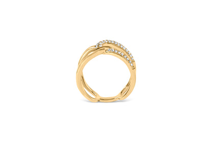 18K Yellow Gold Plated Sterling Silver 1/4 Cttw Diamond Open Crossover Band Ring