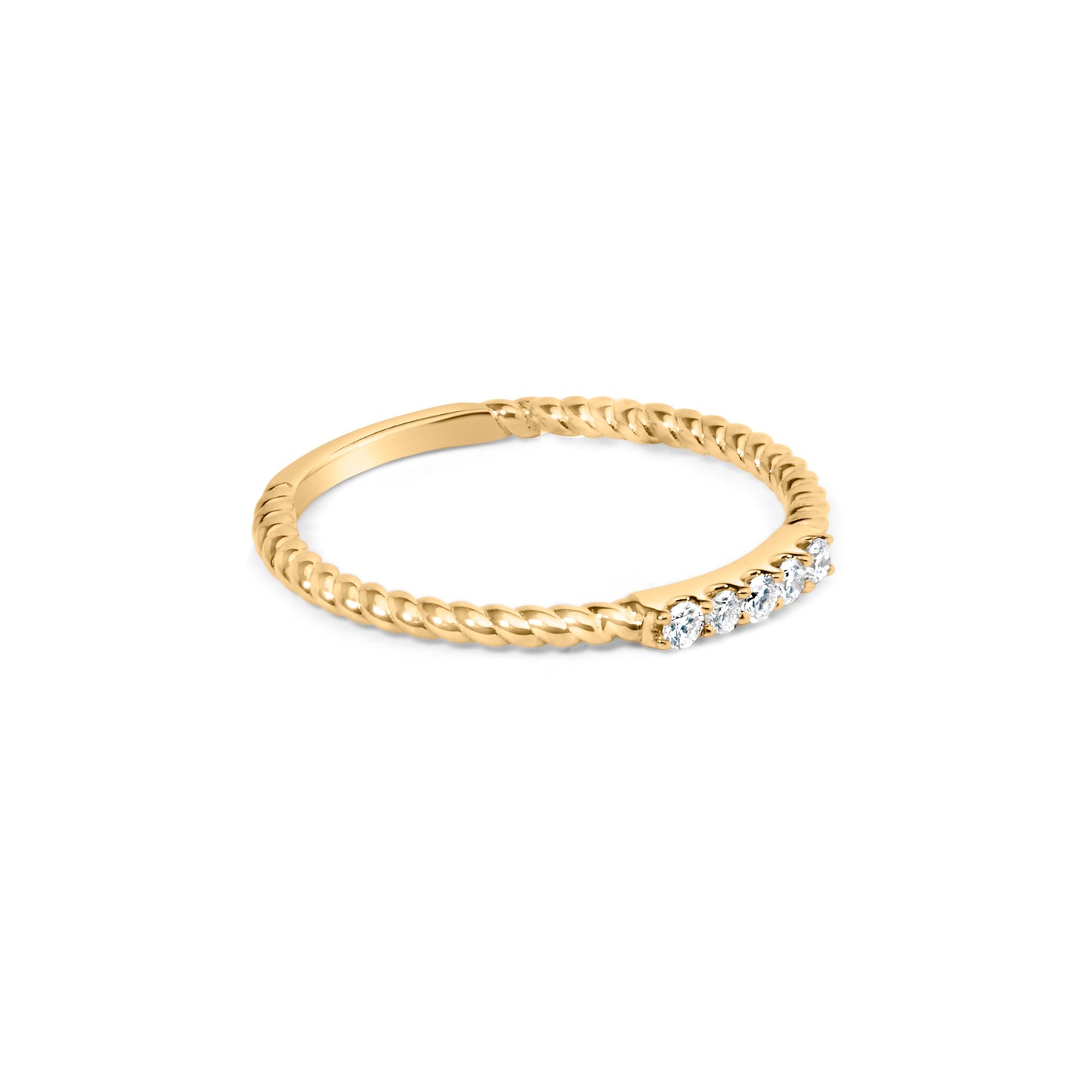 10K Yellow Gold 1/10 Cttw Diamond 5 Stone Braided Shank Band Ring (I-J Color, I2-I3 Clarity)- Ring Size 6