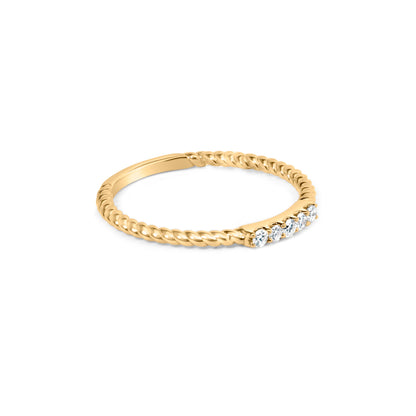 10K Yellow Gold 1/10 Cttw Diamond 5 Stone Braided Shank Band Ring (I-J Color, I2-I3 Clarity)- Ring Size 6