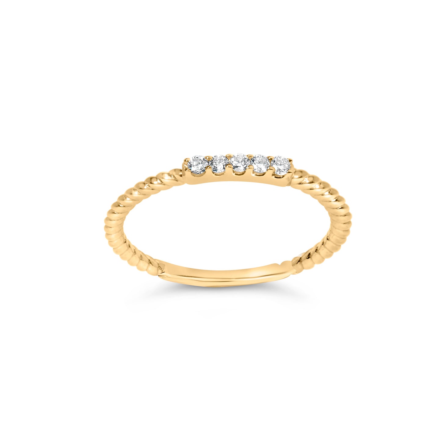 10K Yellow Gold 1/10 Cttw Diamond 5 Stone Braided Shank Band Ring (I-J Color, I2-I3 Clarity)- Ring Size 6