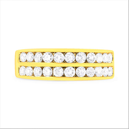 10K Yellow Gold Two-Row Diamond Band Ring (1 Cttw, J-K Color, I1-I2 Clarity) - Size 6