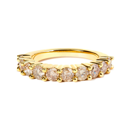 14K Yellow Gold Plated .925 Sterling Silver 2.0 Cttw Round Brilliant Cut Diamond 10 Stone Anniversary Band Ring (J-K Color, I1-I2 Clarity) - Size 7