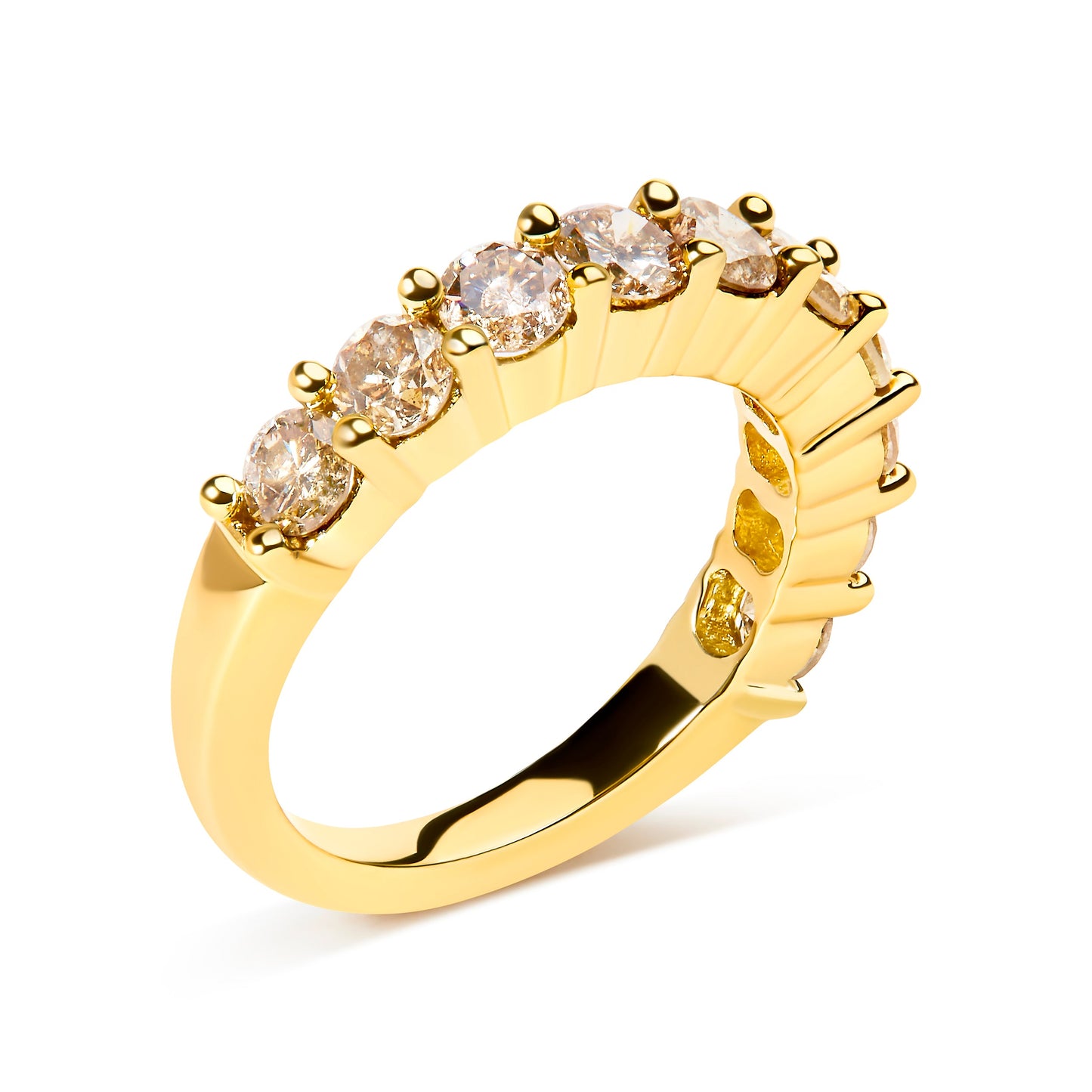 14K Yellow Gold Plated .925 Sterling Silver 2.0 Cttw Round Brilliant Cut Diamond 10 Stone Anniversary Band Ring (J-K Color, I1-I2 Clarity) - Size 7