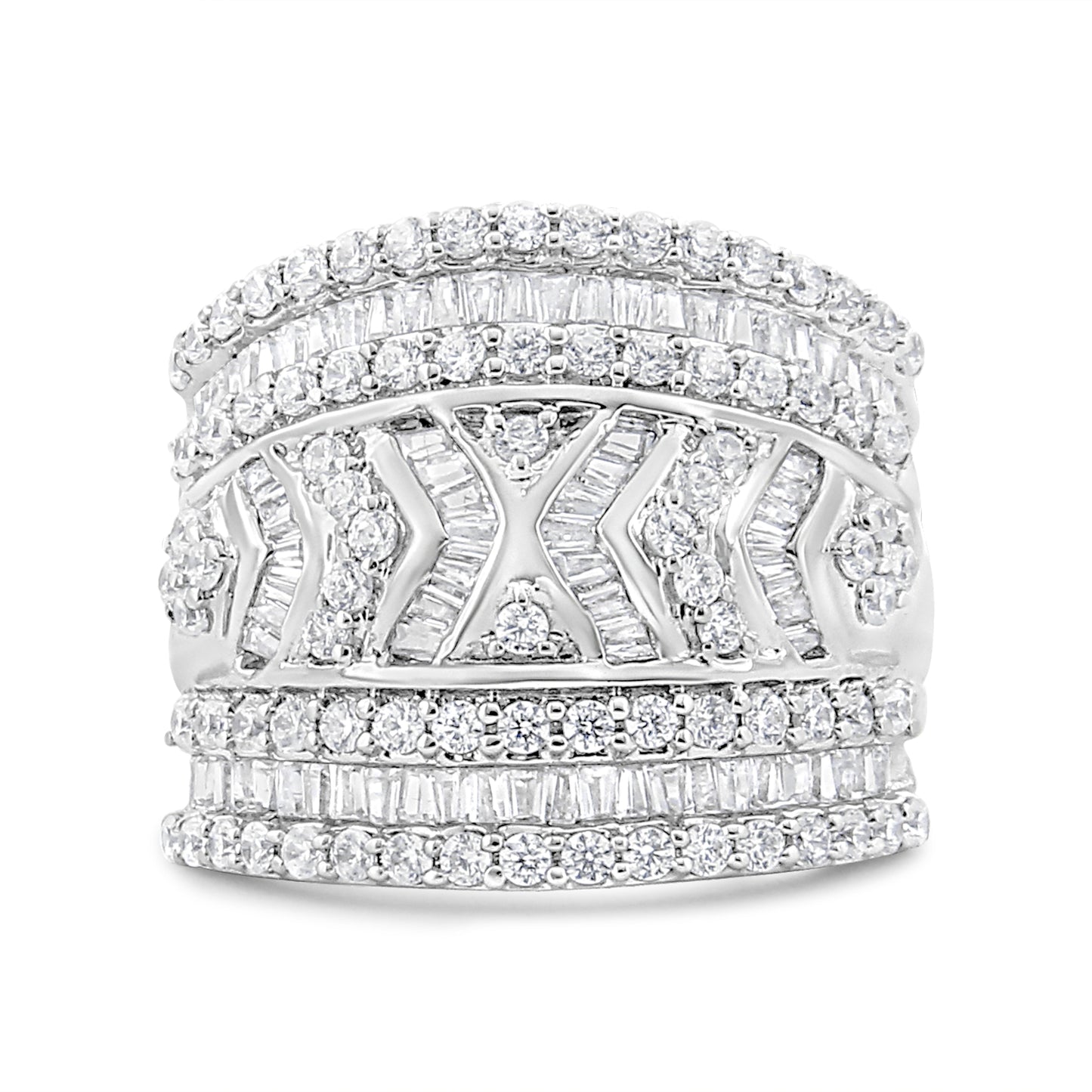 .925 Sterling Silver 2.0 Cttw Diamond Edge Multi-Row Ring Band ( J-K Color, I3 Clarity) - Ring Size 7
