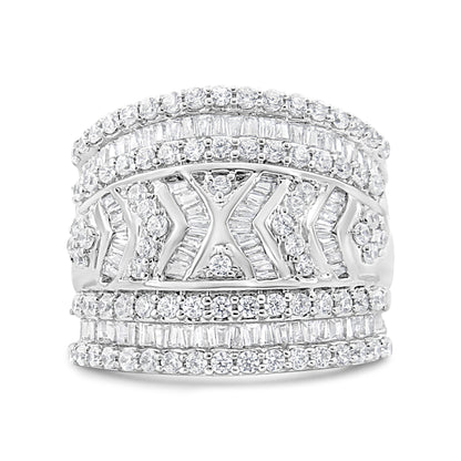 .925 Sterling Silver 2.0 Cttw Diamond Edge Multi-Row Ring Band ( J-K Color, I3 Clarity) - Ring Size 7