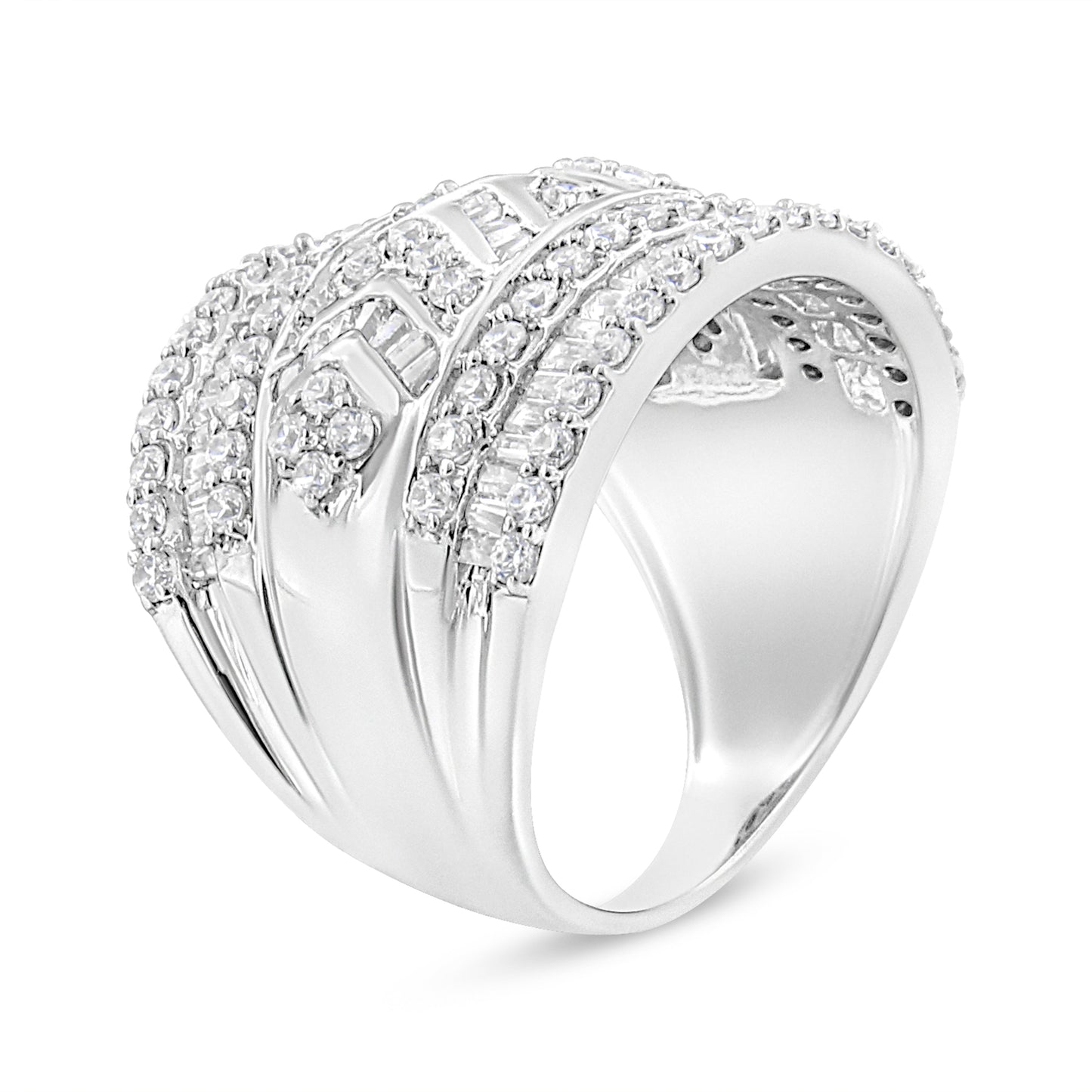 .925 Sterling Silver 2.0 Cttw Diamond Edge Multi-Row Ring Band ( J-K Color, I3 Clarity) - Ring Size 7