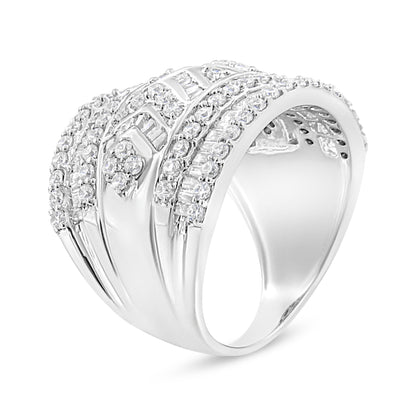 .925 Sterling Silver 2.0 Cttw Diamond Edge Multi-Row Ring Band ( J-K Color, I3 Clarity) - Ring Size 7
