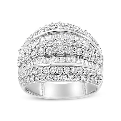 .925 Sterling Silver 2.00 Cttw Round and Baguette-Cut Diamond Cluster Ring (H-I Color, I1-I2 Clarity) - Size 7