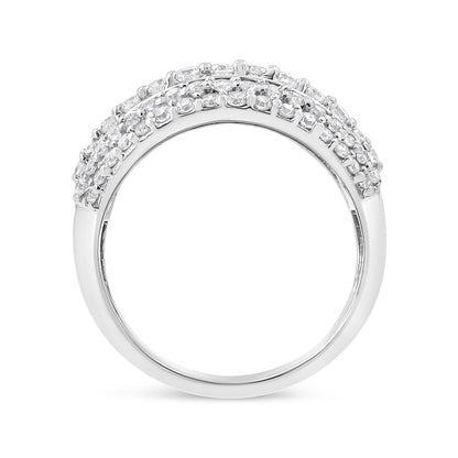 .925 Sterling Silver 2.00 Cttw Round and Baguette-Cut Diamond Cluster Ring (H-I Color, I1-I2 Clarity) - Size 7