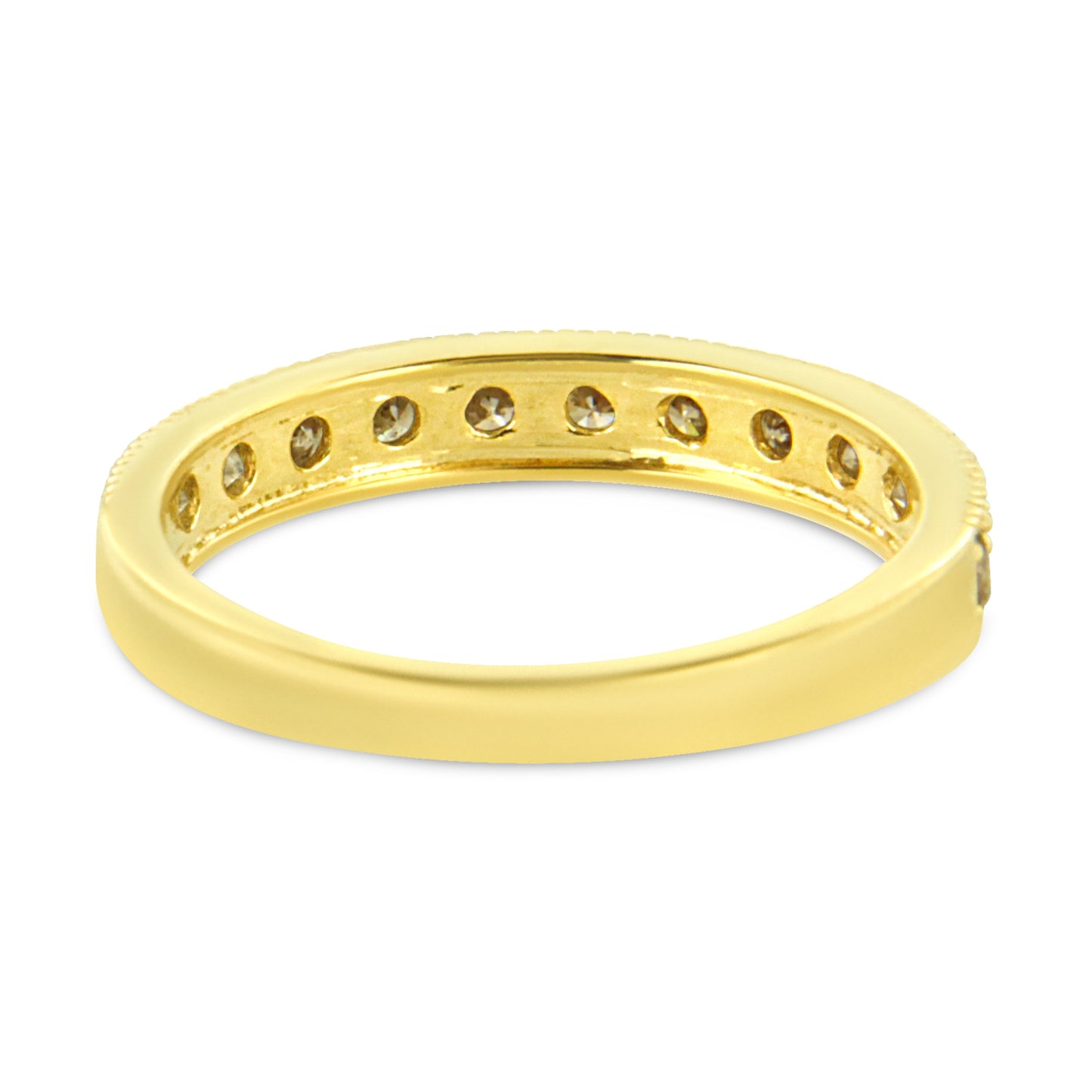 IGI Certified 1/2 Cttw Diamond 10K Yellow Gold Prong Set Beaded Milgrain Band Style Ring (J-K Color, I2-I3 Clarity) - Size 7