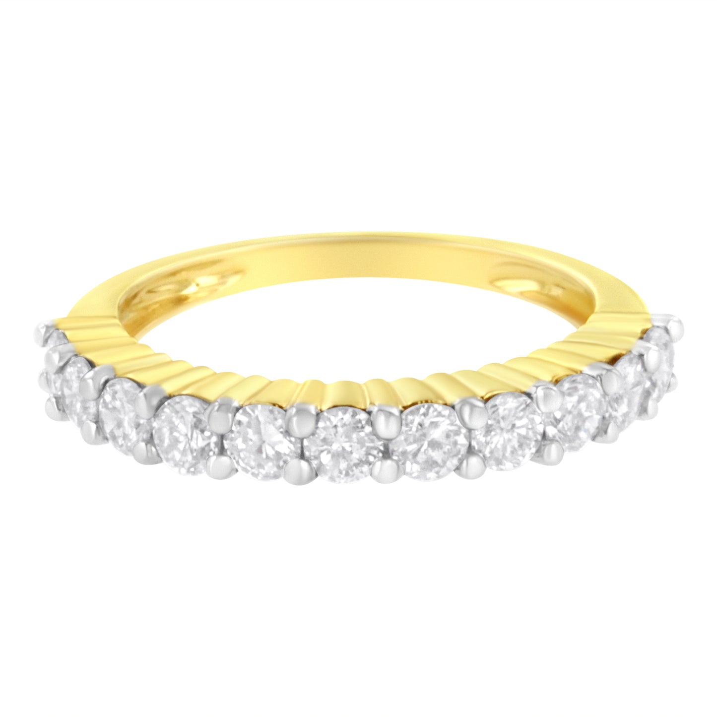 IGI Certified 1.0 Cttw Diamond 10K Yellow Gold Prong Set Fluted Band Style Wedding Ring (J-K Color, I1-I2 Clarity) - Size 7