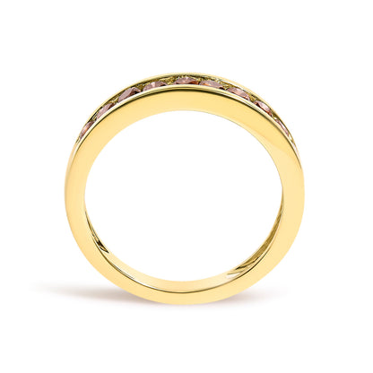 14K Yellow Gold Plated .925 Sterling Silver 1/2 Cttw Channel Set Round Champagne Diamond 11 Stone Band Ring (K-L Color, I1-I2 Clarity) - Size 7