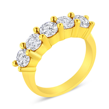14K Yellow Gold Plated .925 Sterling Silver 2.0 Cttw Shared Prong Set Diamond 5 Stone Wedding Band Ring (J-K Color, I1-I2 Clarity) - Size 7