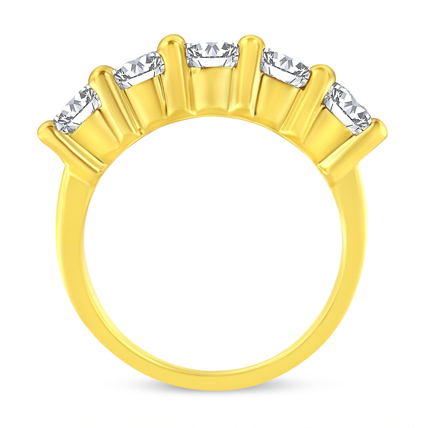 14K Yellow Gold Plated .925 Sterling Silver 2.0 Cttw Shared Prong Set Diamond 5 Stone Wedding Band Ring (J-K Color, I1-I2 Clarity) - Size 7
