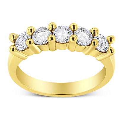 14K Yellow Gold Plated .925 Sterling Silver 1.0 Cttw Shared Prong-set Round Diamond 5 Stone Band Ring (J-K Color, I1-I2 Clarity) - Size 7