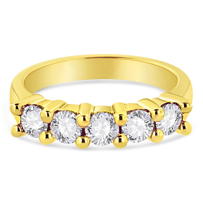 14K Yellow Gold Plated .925 Sterling Silver 1.0 Cttw Shared Prong-set Round Diamond 5 Stone Band Ring (J-K Color, I1-I2 Clarity) - Size 7
