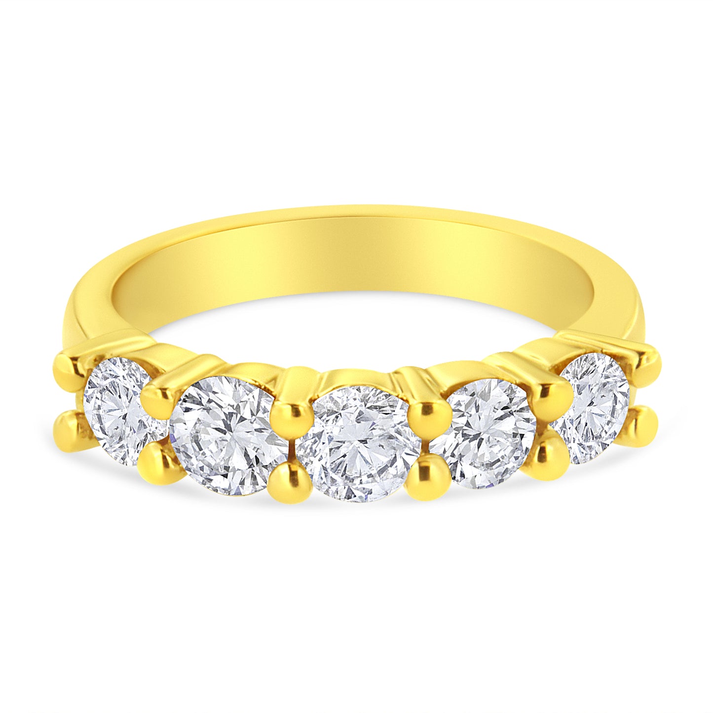 14K Yellow Gold Plated .925 Sterling Silver 1 1/2 Cttw Shared Prong Set Brilliant Round-Cut Diamond Anniversary or Wedding Band Ring (K-L Color, SI2-I1 Clarity) - Size 7