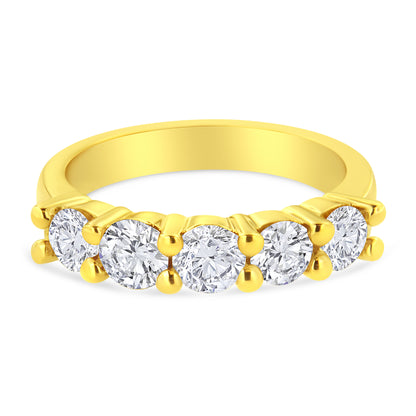 14K Yellow Gold Plated .925 Sterling Silver 1 1/2 Cttw Shared Prong Set Brilliant Round-Cut Diamond Anniversary or Wedding Band Ring (K-L Color, SI2-I1 Clarity) - Size 7