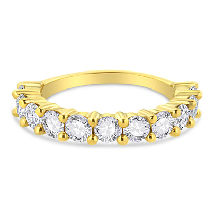 14K Yellow Gold Plated .925 Sterling Silver 2.00 Cttw Shared Prong Set Round-Diamond 11 Stone Band Ring (J-K Color, I1-I2 Clarity) - Size 7