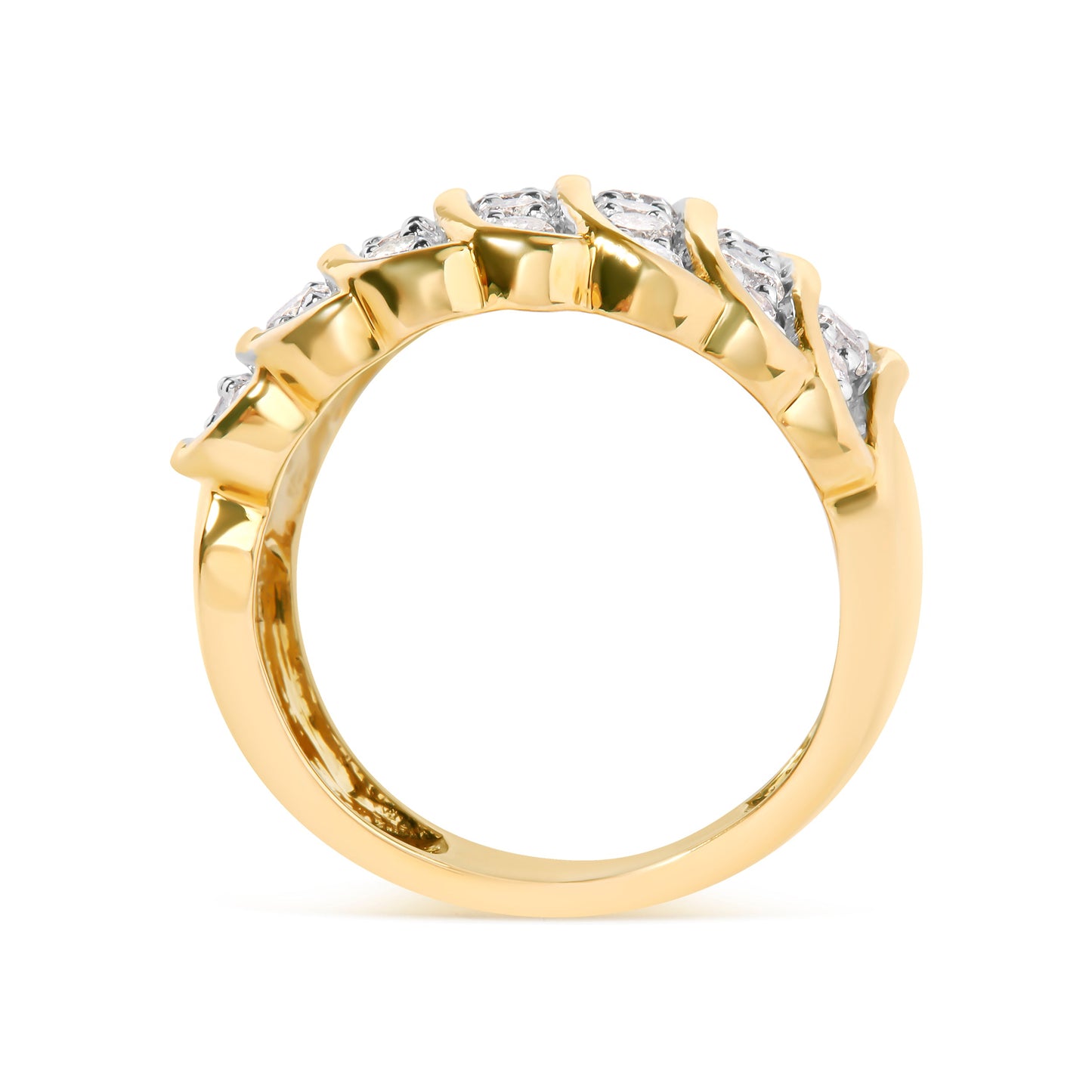 14K Yellow Gold Plated .925 Sterling Silver 2.00 Cttw Diamond Multi Row Band Ring (J-K Color, I1-I2 Clarity) - Ring Size 7
