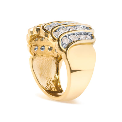 14K Yellow Gold Plated .925 Sterling Silver 2.00 Cttw Diamond Multi Row Band Ring (J-K Color, I1-I2 Clarity) - Ring Size 7