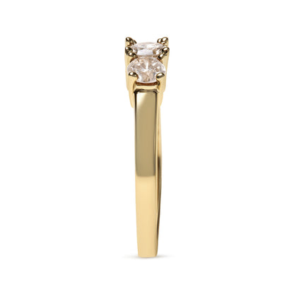 10K Yellow Gold 1.00 Cttw Champagne Diamond 3-Stone Band Ring (J-K Color, I1-I2 Clarity)  - Size 7
