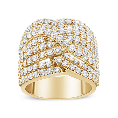 10K Yellow Gold 3.0 Cttw Diamond Eight-Row Bypass Crossover Statement Band Ring (H-I Color, I2-I3 Clarity) - Size 7